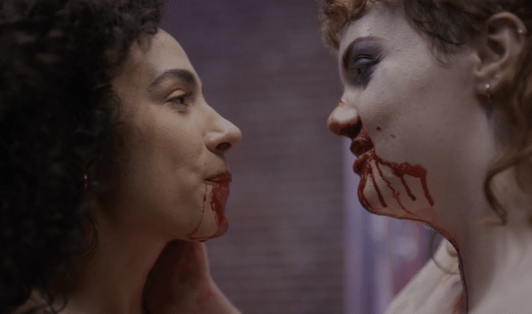 Still from Cursive music video Bloodbather, starring Shannon Purser and Aurora Perrineau
